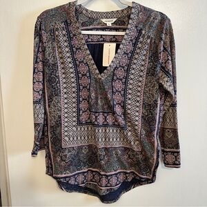 Lucky Brand Women’s Small Long Sleeve Boho Top Geometric Persian Pattern NWT